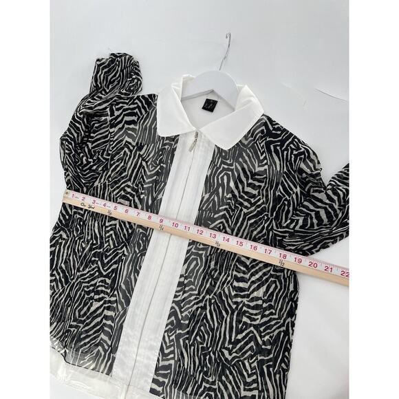 Jackets Galore Vintage Jacket Womens Small Black White Sheer Striped Zebra Zip - Picture 14 of 16